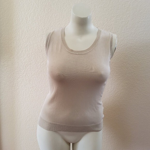 August Silk Sweater Vest Tank Top L Beige New - Picture 1 of 6